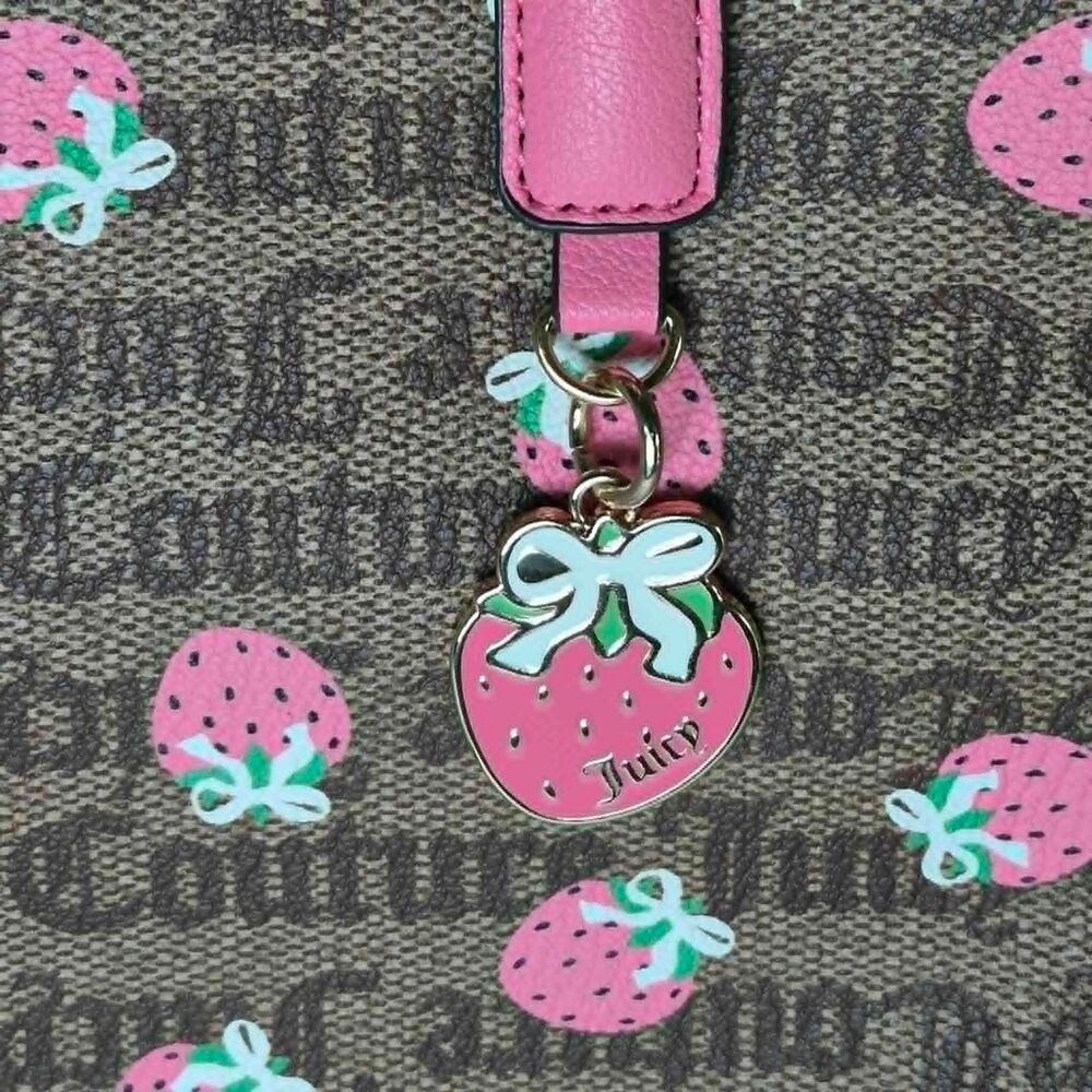 Juicy Couture Strawberry Monogram Satchel Crossbody Bag Pink Trim NWT - Picture 8 of 10